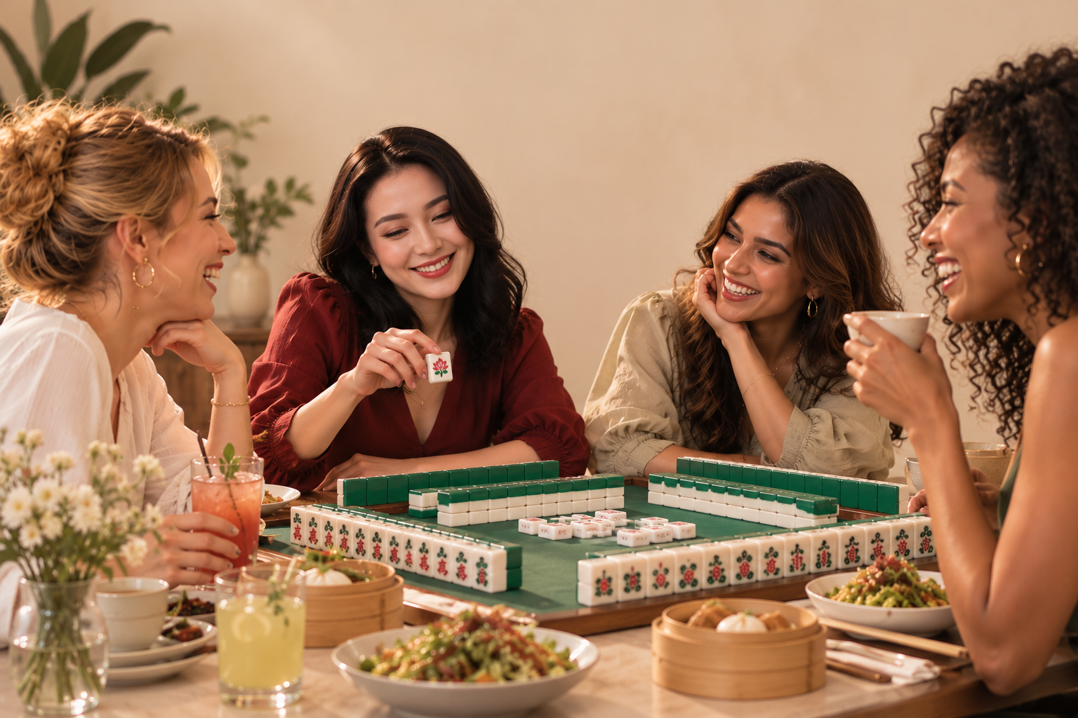 A lively afternoon Mahjong gathering with friends